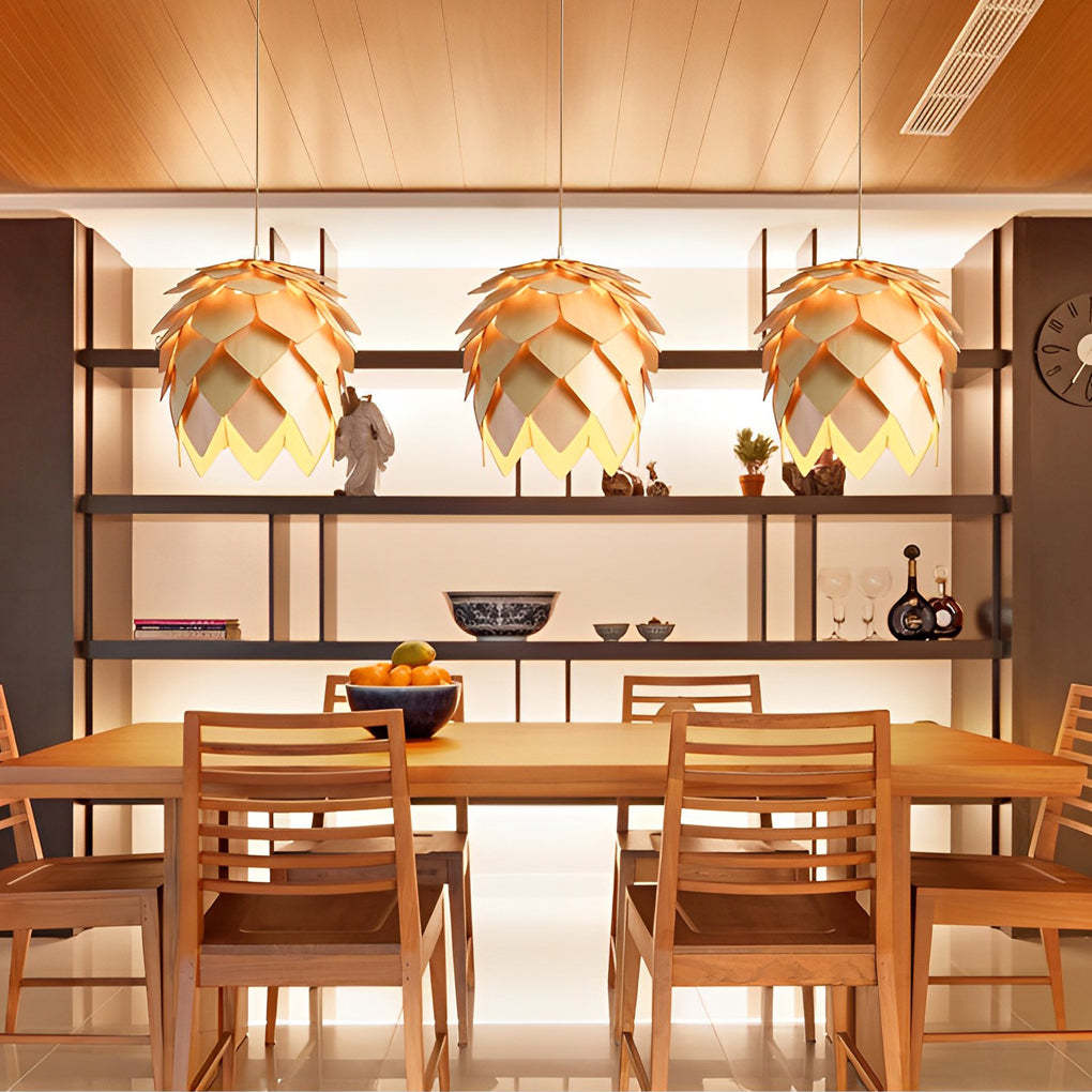 Wood Pine Cone LED Japanese Chandelier