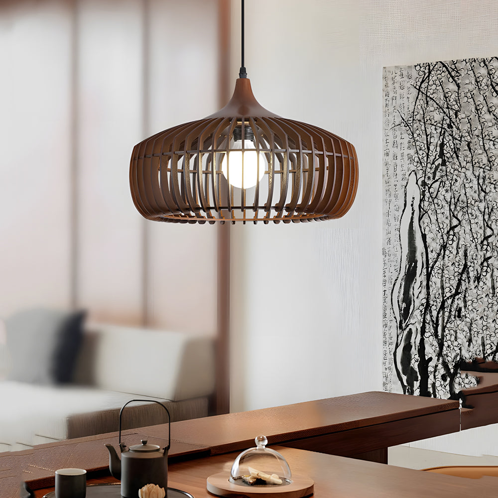 Japanese Wood Cage Pendant Light