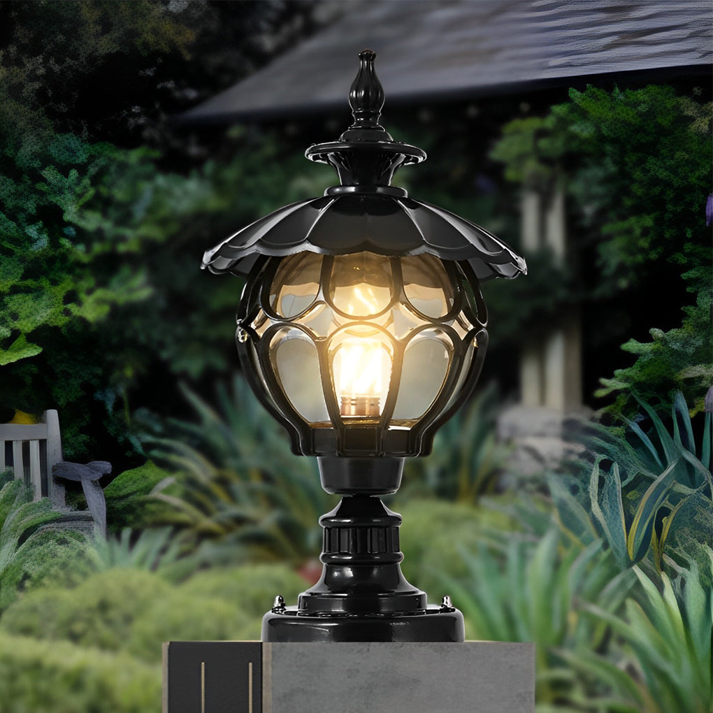 Flower Ball Cognac Glass Waterproof European Style Outdoor Pillar Lamp-Lighom