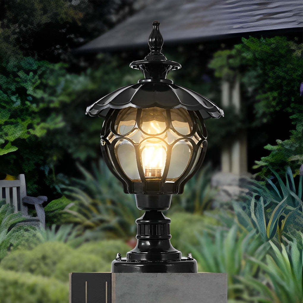 Flower Ball Cognac Glass Waterproof European Style Outdoor Pillar Lamp-Lighom