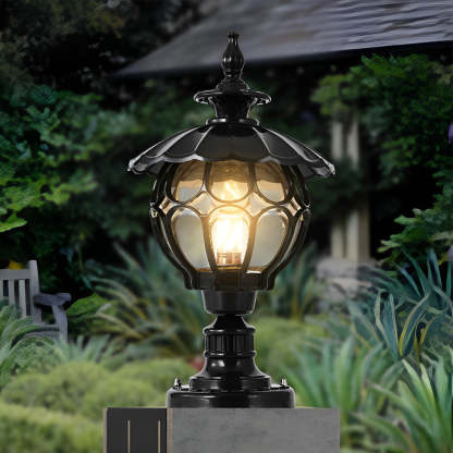 Flower Ball Cognac Glass Waterproof European Style Outdoor Pillar Lamp-Lighom