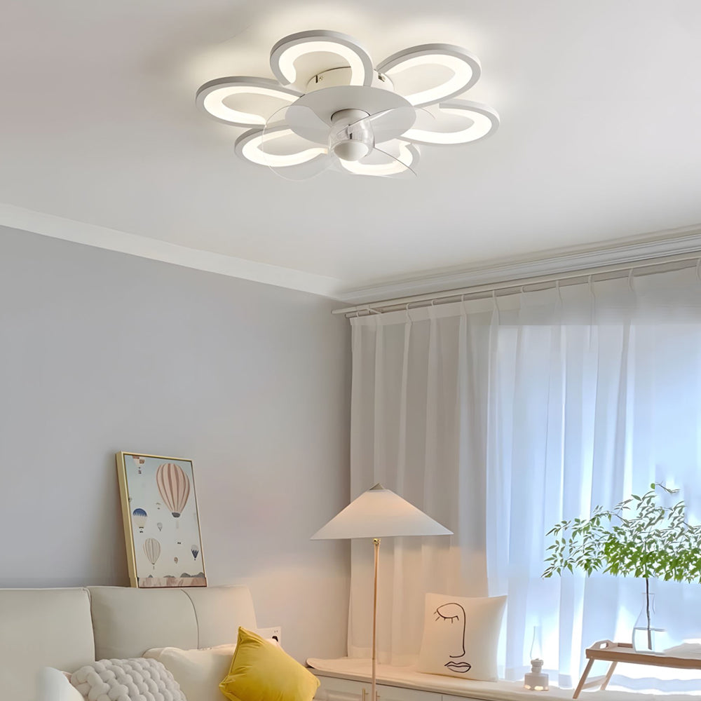 19.7 in. 6-Speed White Flower Flush Mount Ceiling Fan Light