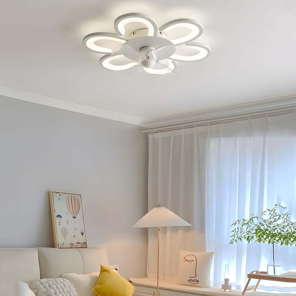 19.7 in. 6-Speed White Flower Flush Mount Ceiling Fan Light