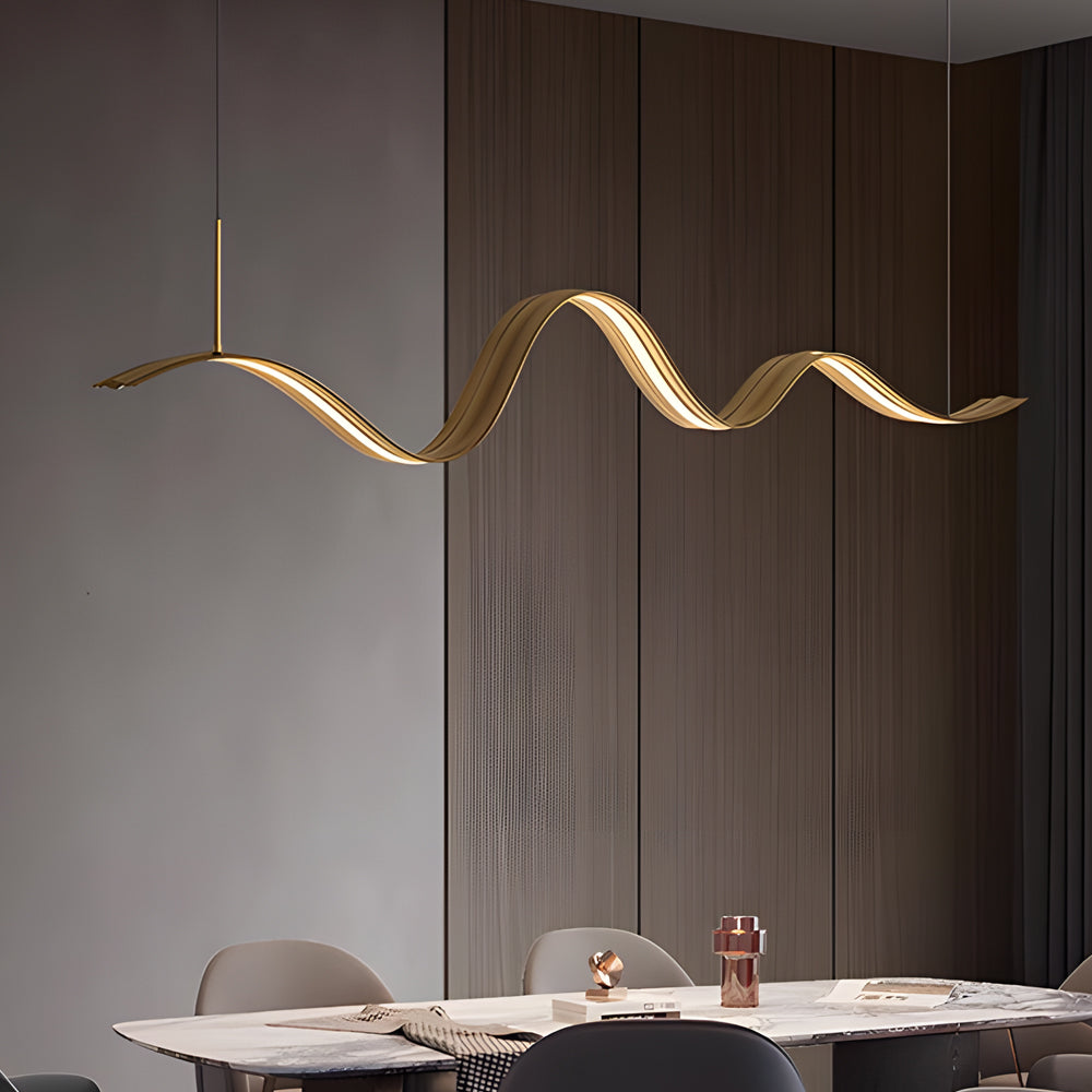 Linear LED Brass Wave Kitchen Island Pendant