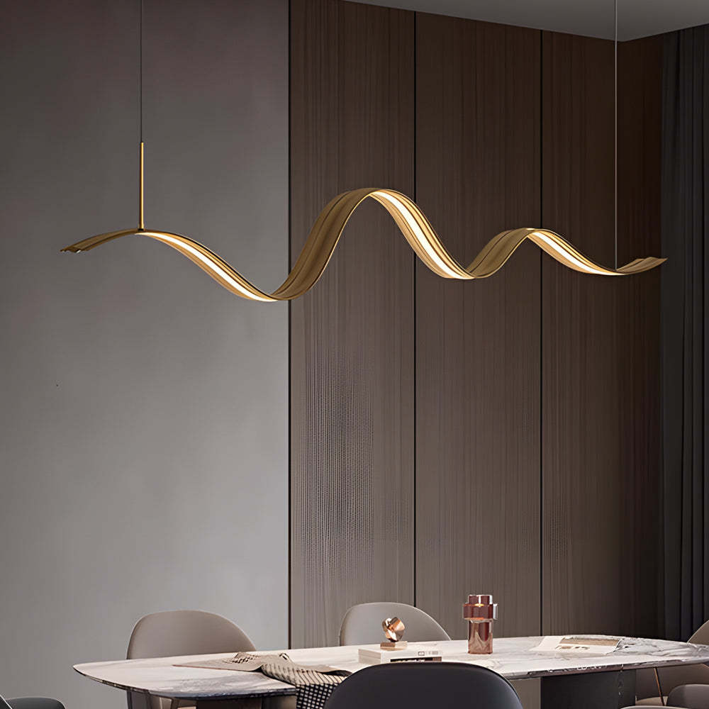 Linear LED Brass Wave Kitchen Island Pendant