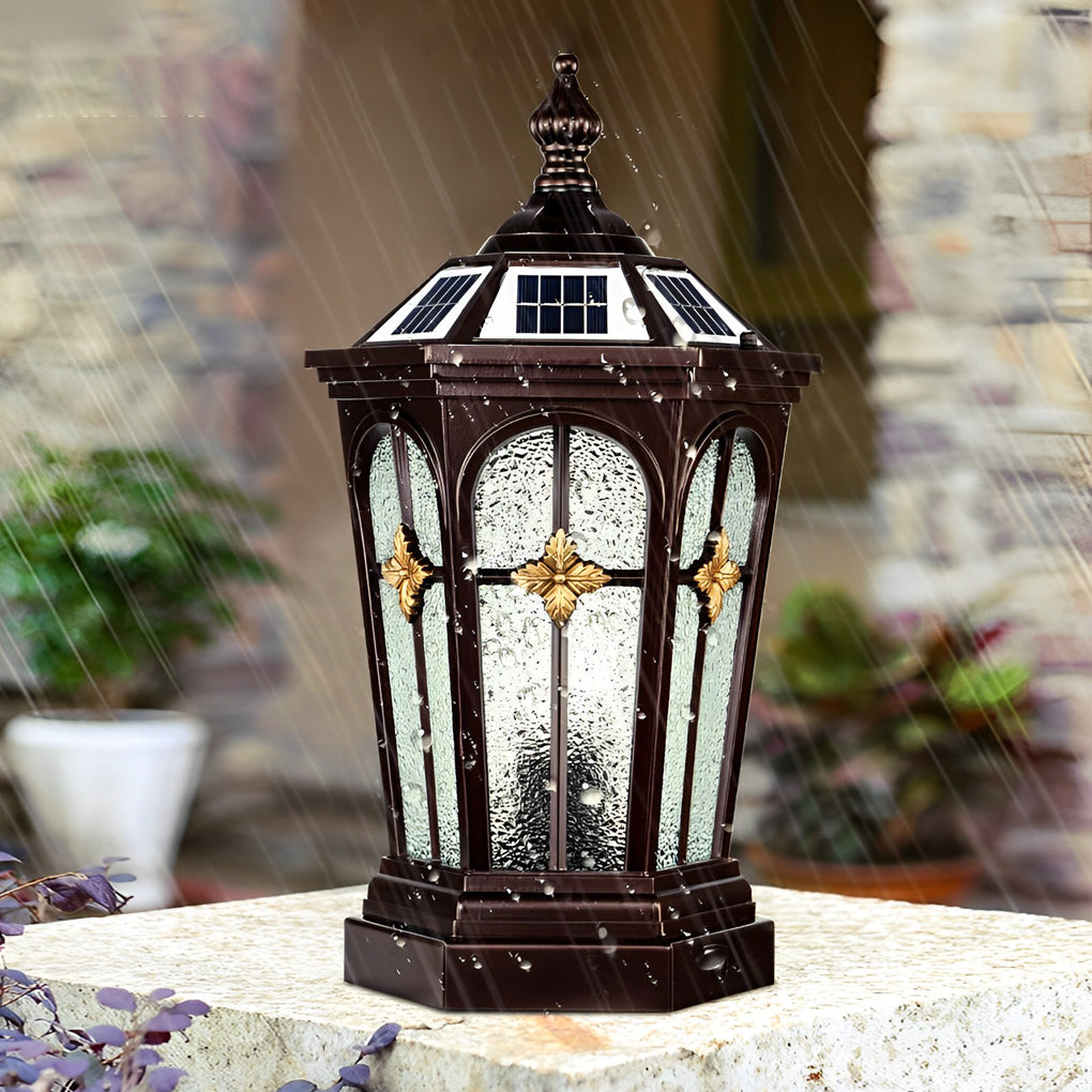 White metal glass aluminum fence three outdoor post lights - modern