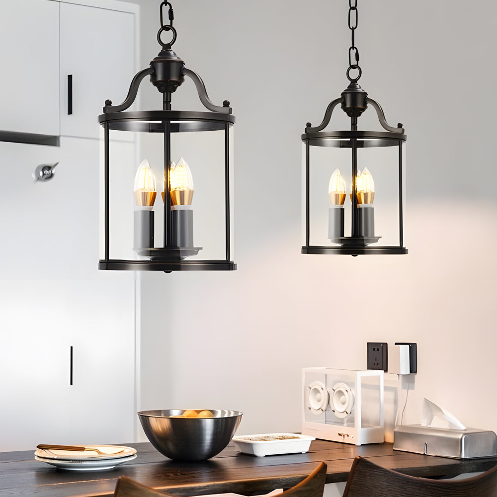 3/4-Light Vintage Cylinder Glass Lantern Pendant - Black