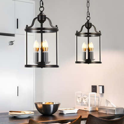 3/4-Light Vintage Cylinder Glass Lantern Pendant - Black