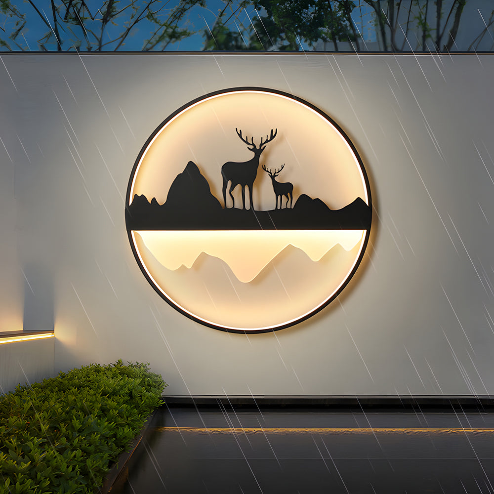 Round Mountain Scenery Silhouette Dimmable with Remote Outdoor Wall Lights-Lighom