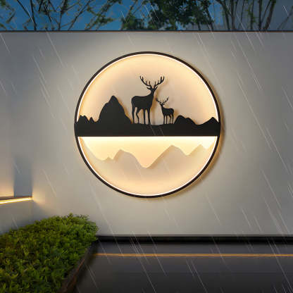Round Mountain Scenery Silhouette Dimmable with Remote Outdoor Wall Lights-Lighom