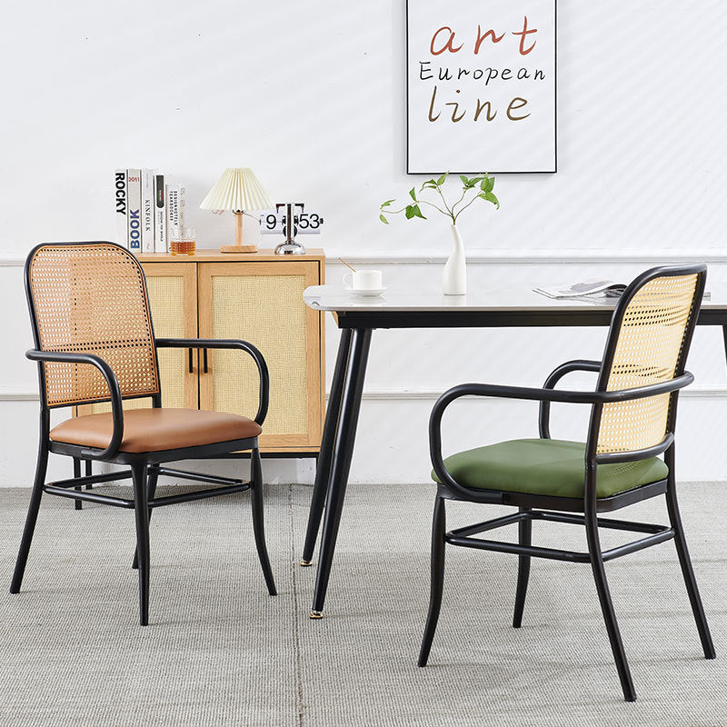 Vintage Rattan Leather Dining Chair — Orange