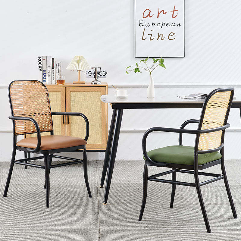 Vintage Rattan Leather Dining Chair — Orange