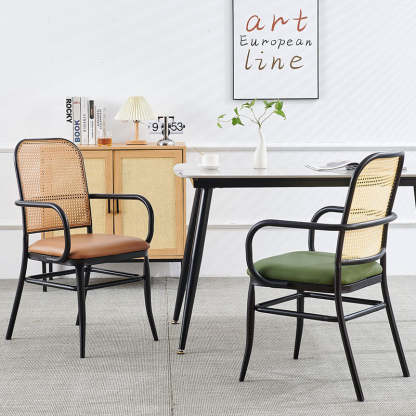 Vintage Rattan Leather Dining Chair — Orange