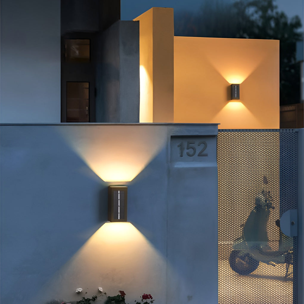 Industrial rectangular up-down black metal outdoor wall lighting, Lighom — 5.9" W x 3.9" D x 11" H / Sector / Hardwired