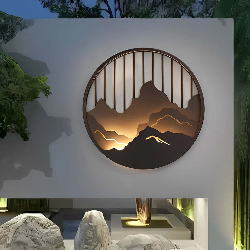 Round Mountain Scenery LED Outdoor Wall Sconce