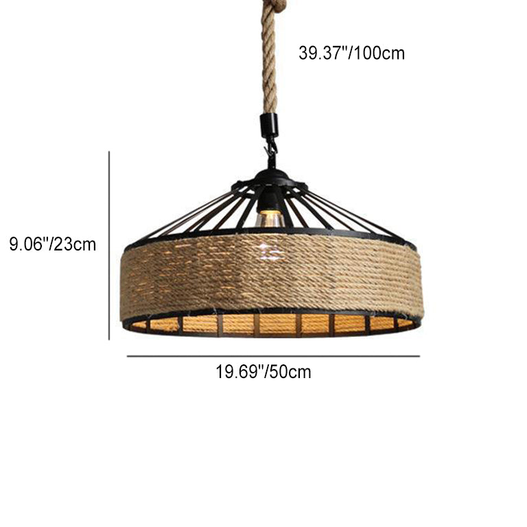 Traditional Rustic Iron Hemp Rope Pendant Light
