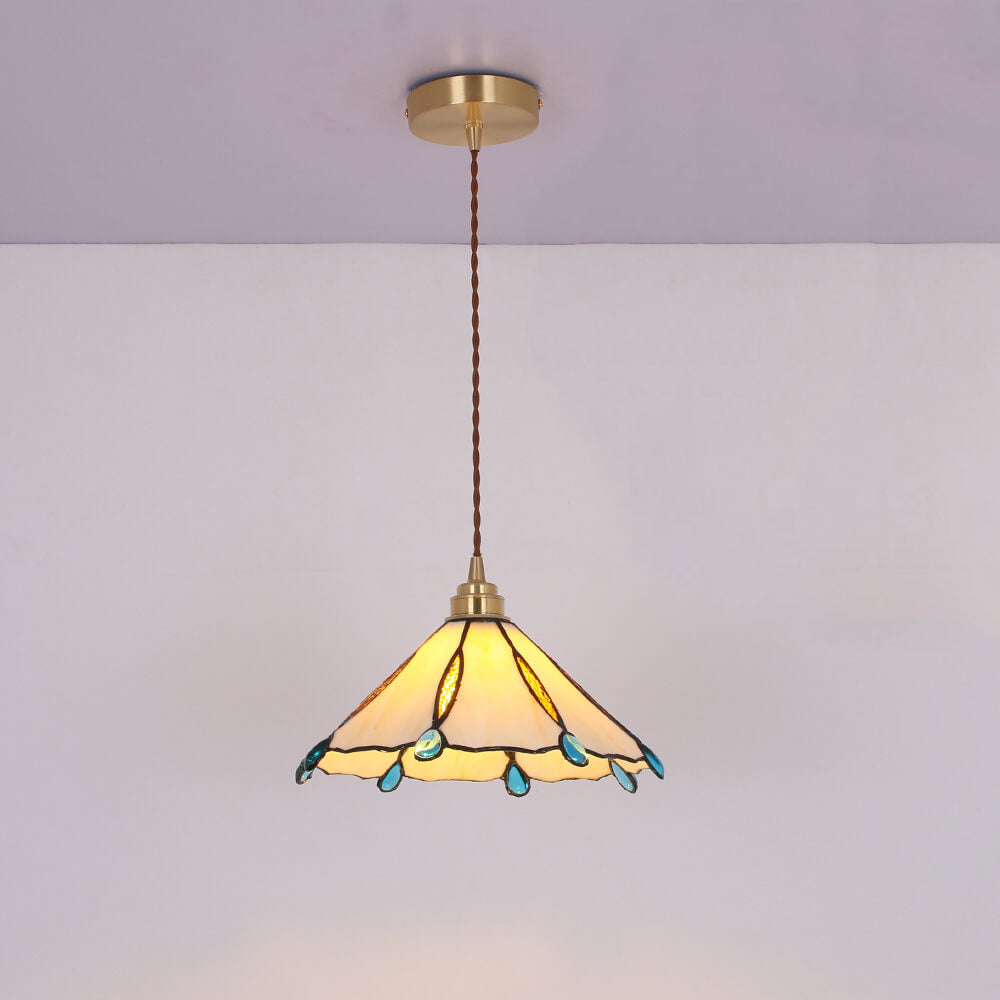 Vintage Tiffany Stained Glass Umbrella Pendant — 220V-240V For UK/AU / Aqua Green