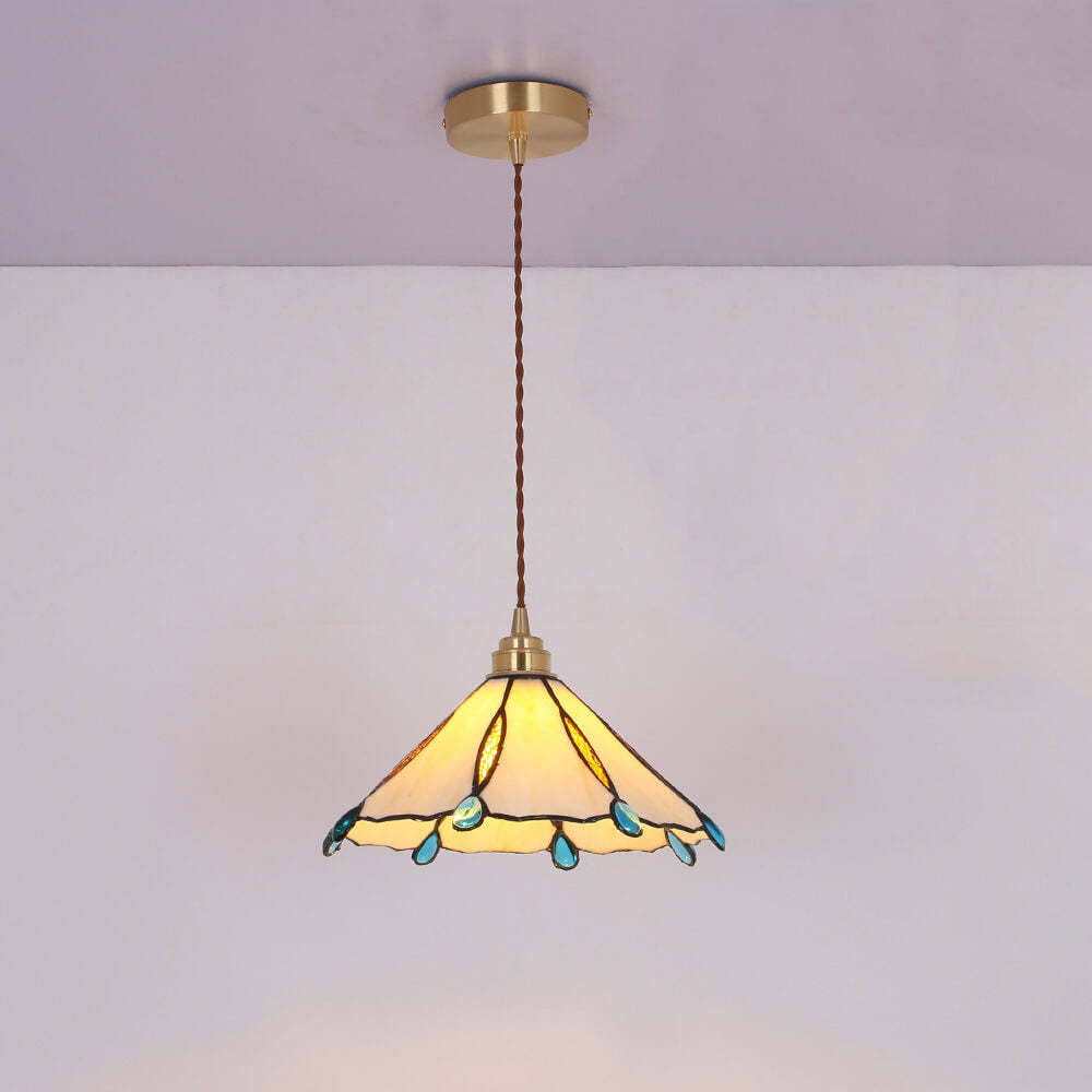 Vintage Tiffany Stained Glass Umbrella Pendant