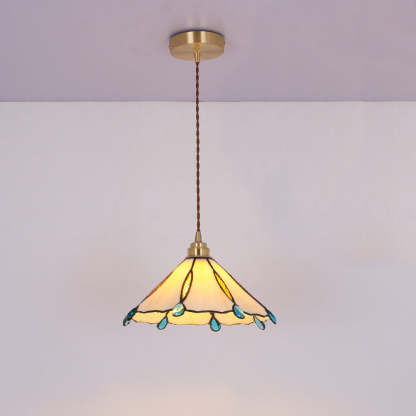 Vintage Tiffany Stained Glass Umbrella Pendant — 220V-240V For UK/AU / Aqua Green