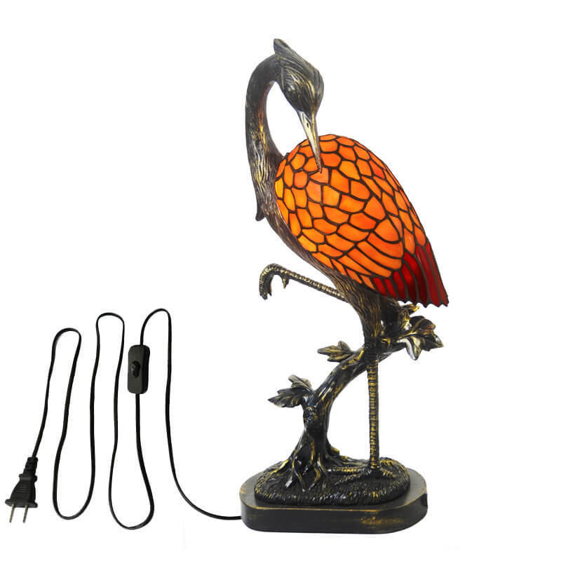Vintage Tiffany Crane Stained Glass Table Lamp