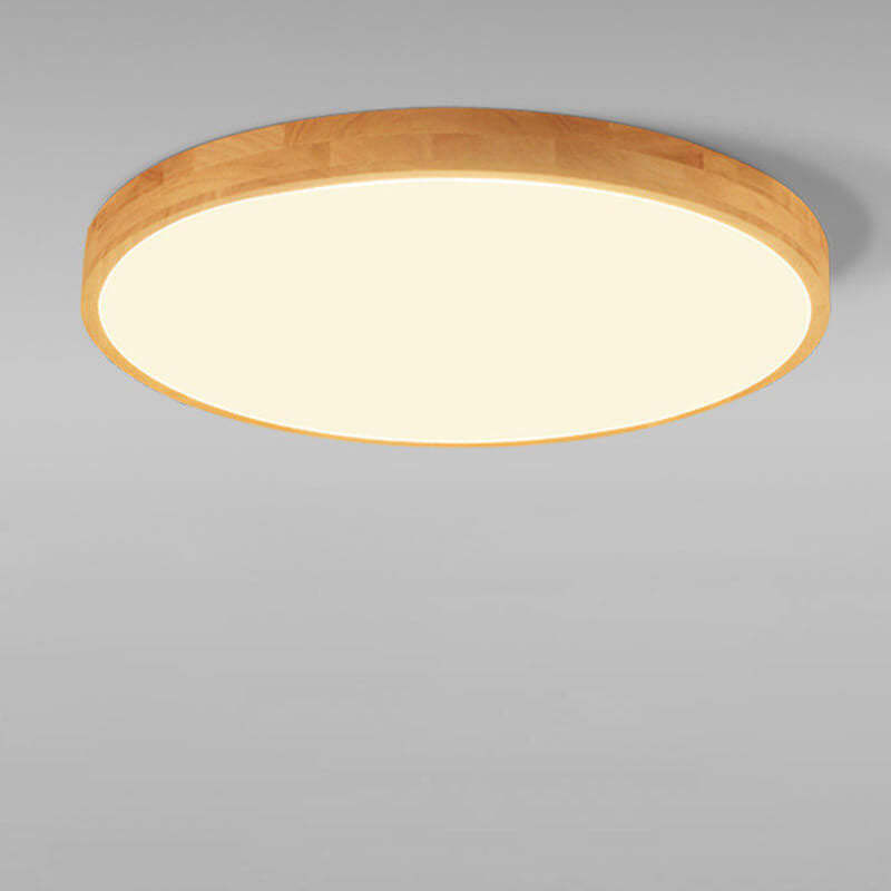 Nordic Solid Wood Round Ultra-Thin LED Flush Mount Light