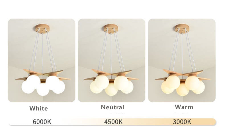 Modern Solid Wood Frosted Glass Ball Chandelier — 5 / Warm Light (3000K) / 220V-240V For UK/AU