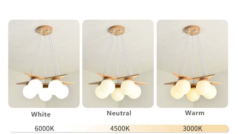 Modern Solid Wood Frosted Glass Ball Chandelier — 5 / Warm Light (3000K) / 220V-240V For UK/AU