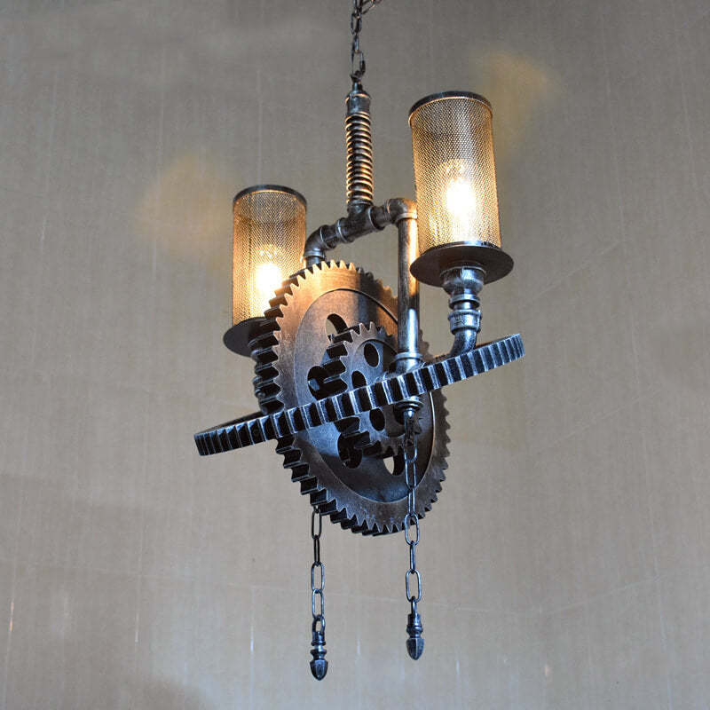 Vintage Industrial Iron Gear Chandelier