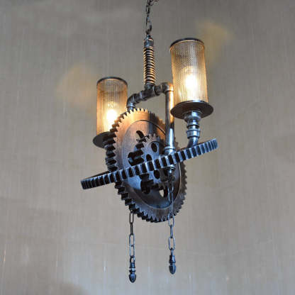 Vintage Industrial Iron Gear Chandelier