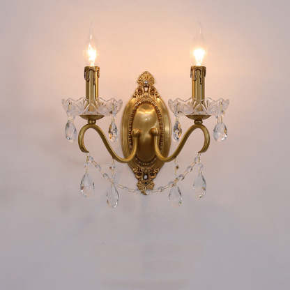 French Vintage Brass Crystal Candle Sconce