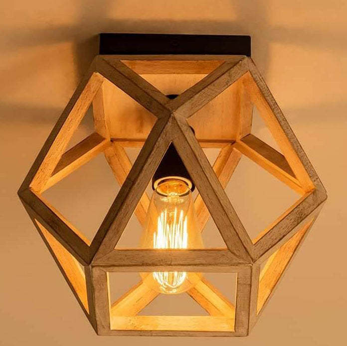 Vintage Aged Wooden Cage Ceiling Light