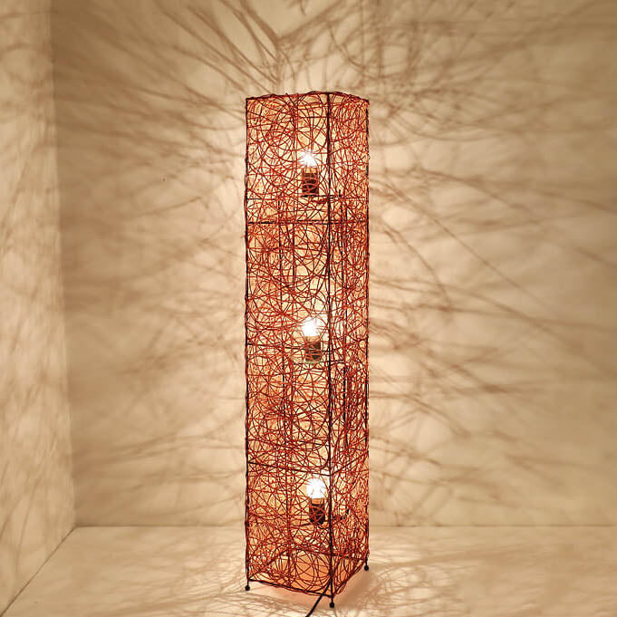 Minimalist Rattan Weaving Column 3-Light Floor Lamp