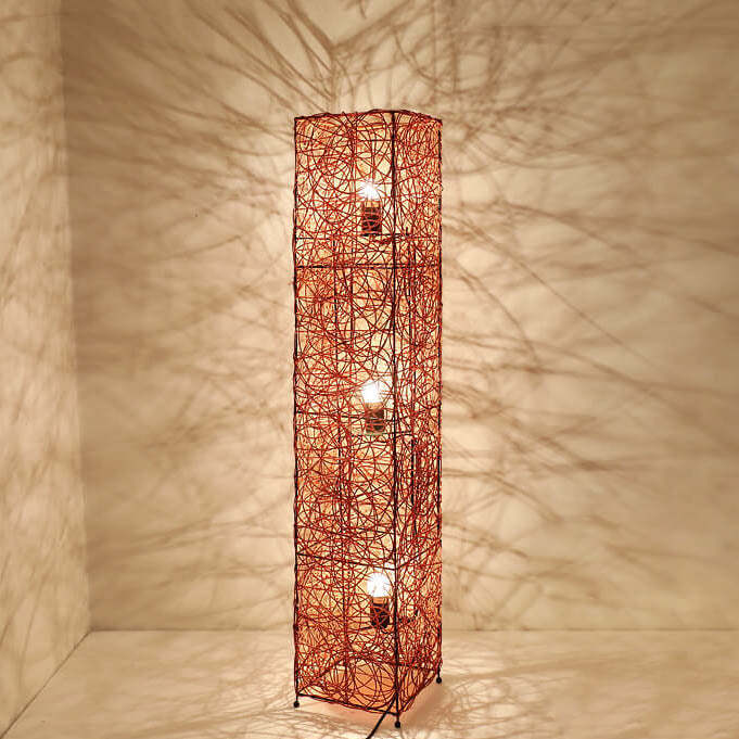Minimalist Rattan Weaving Column 3-Light Floor Lamp
