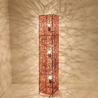 Minimalist Rattan Weaving Column 3-Light Floor Lamp