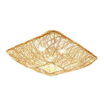 Modern Rattan Nest Square 3-Light Flush Ceiling Light