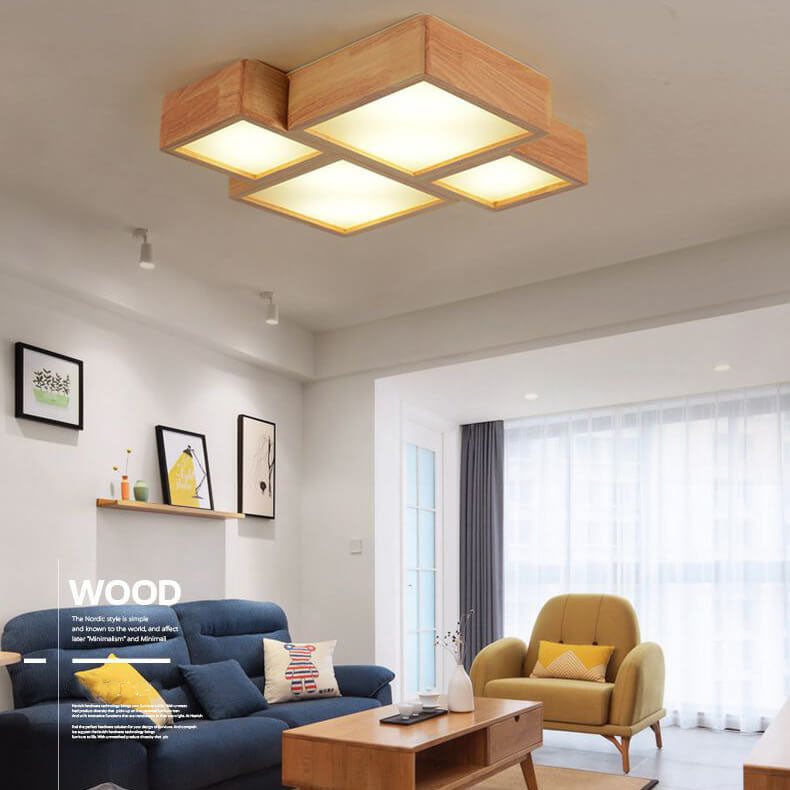 Nordic Solid Wood Square LED Flush Mount Light — White Light (5000K) / 220V-240V For UK/AU