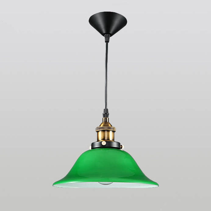Vintage Industrial Green Bell Glass Pendant Light