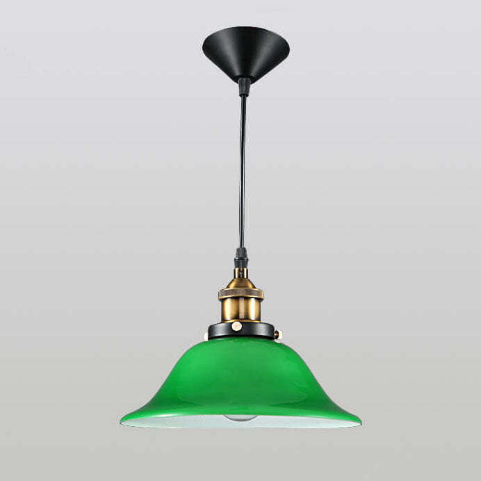 Vintage Industrial Green Bell Glass Pendant Light