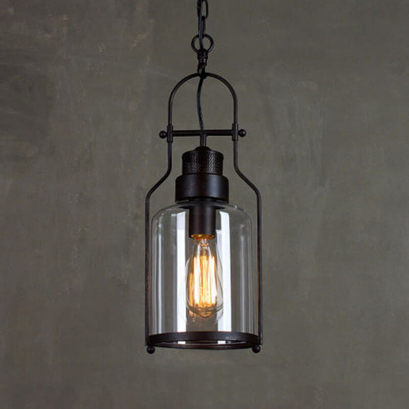 Industrial Vintage Iron Glass Jar Pendant