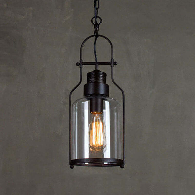 Industrial Vintage Iron Glass Jar Pendant
