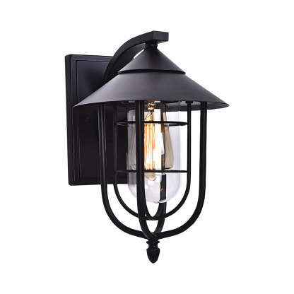 Waterproof Retro Iron Glass Motion Sensor Black Modern Outdoor Wall Lights-Lighom