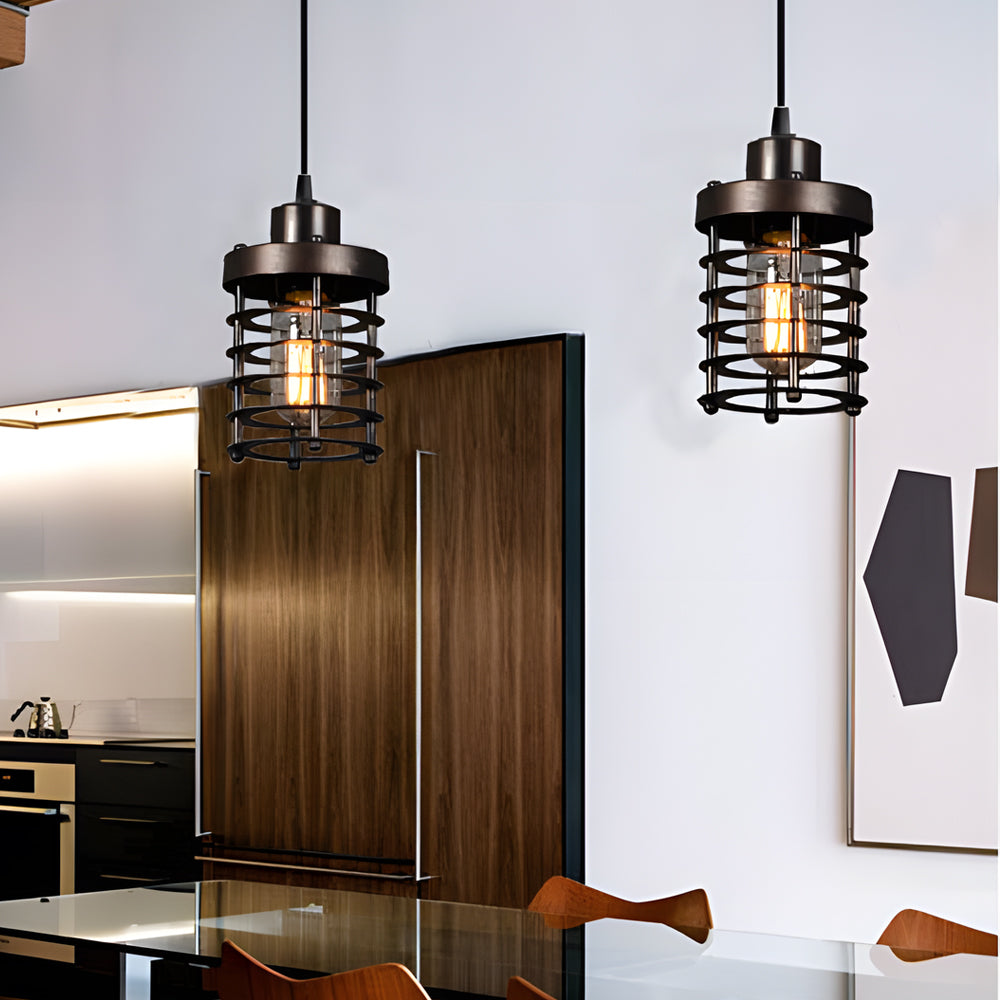 Aged Metallic Cage Kitchen Pendant Lamp — Rust Red