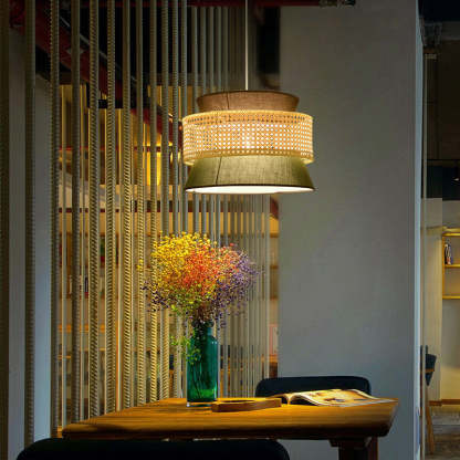 Modern Rattan Japanese Drum Pendant Light