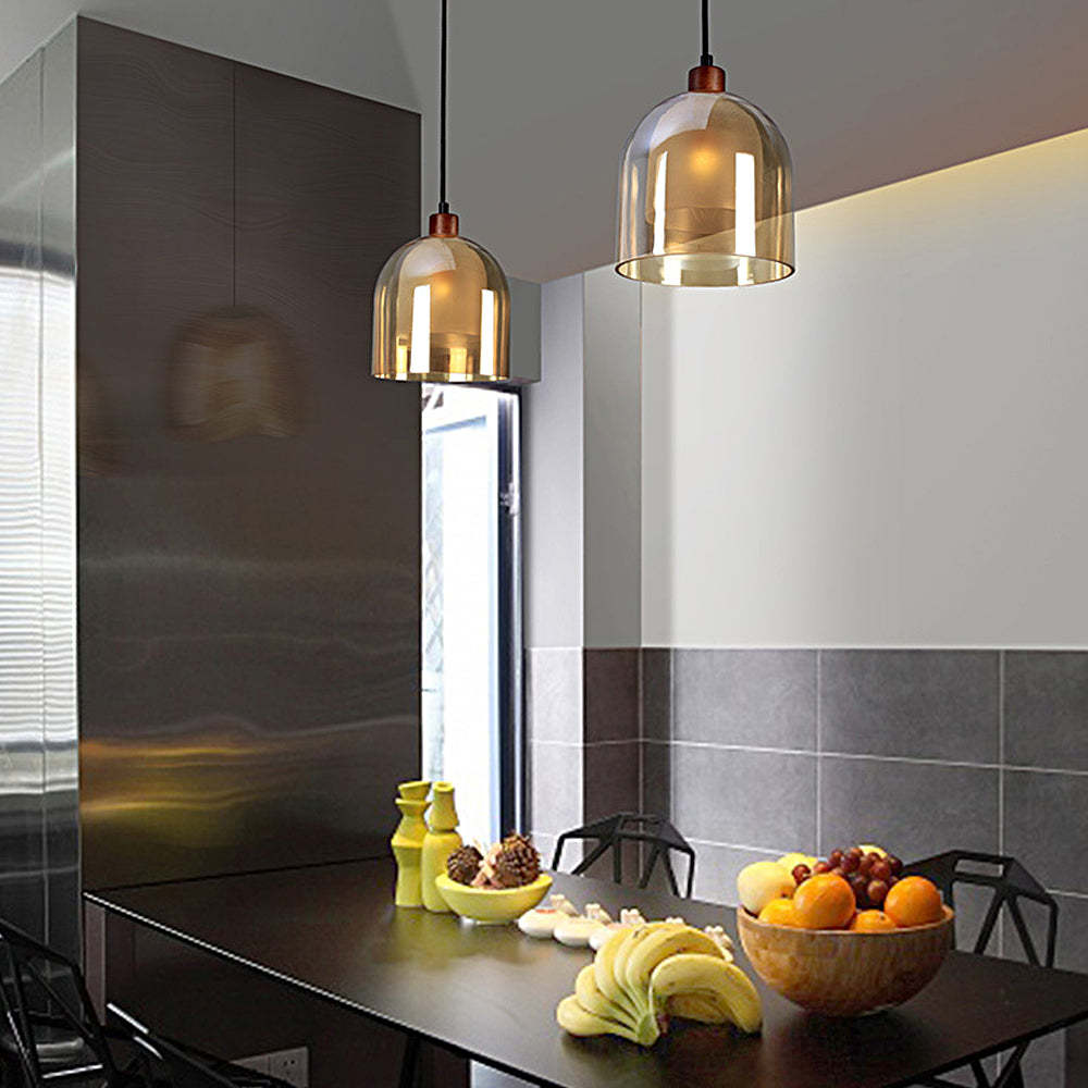 Double Glass Wood Brown Nordic Pendant Light