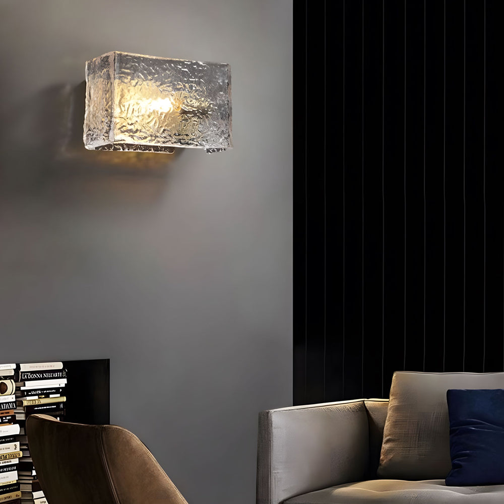 Elegant Rectangular Ripple Glass Bedside Wall Lamp - Modern Brass Fixture-Lighom