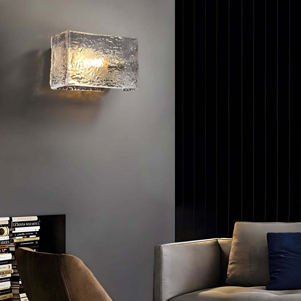 Elegant Rectangular Ripple Glass Bedside Wall Lamp - Modern Brass Fixture-Lighom