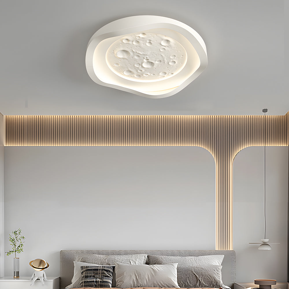 White Resin Lunar LED Wave Round Flush Mount Ceiling Light