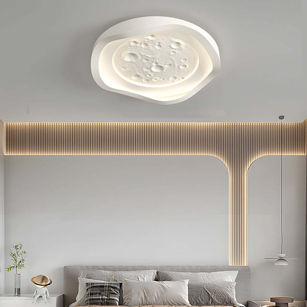White Resin Lunar LED Wave Round Flush Mount Ceiling Light