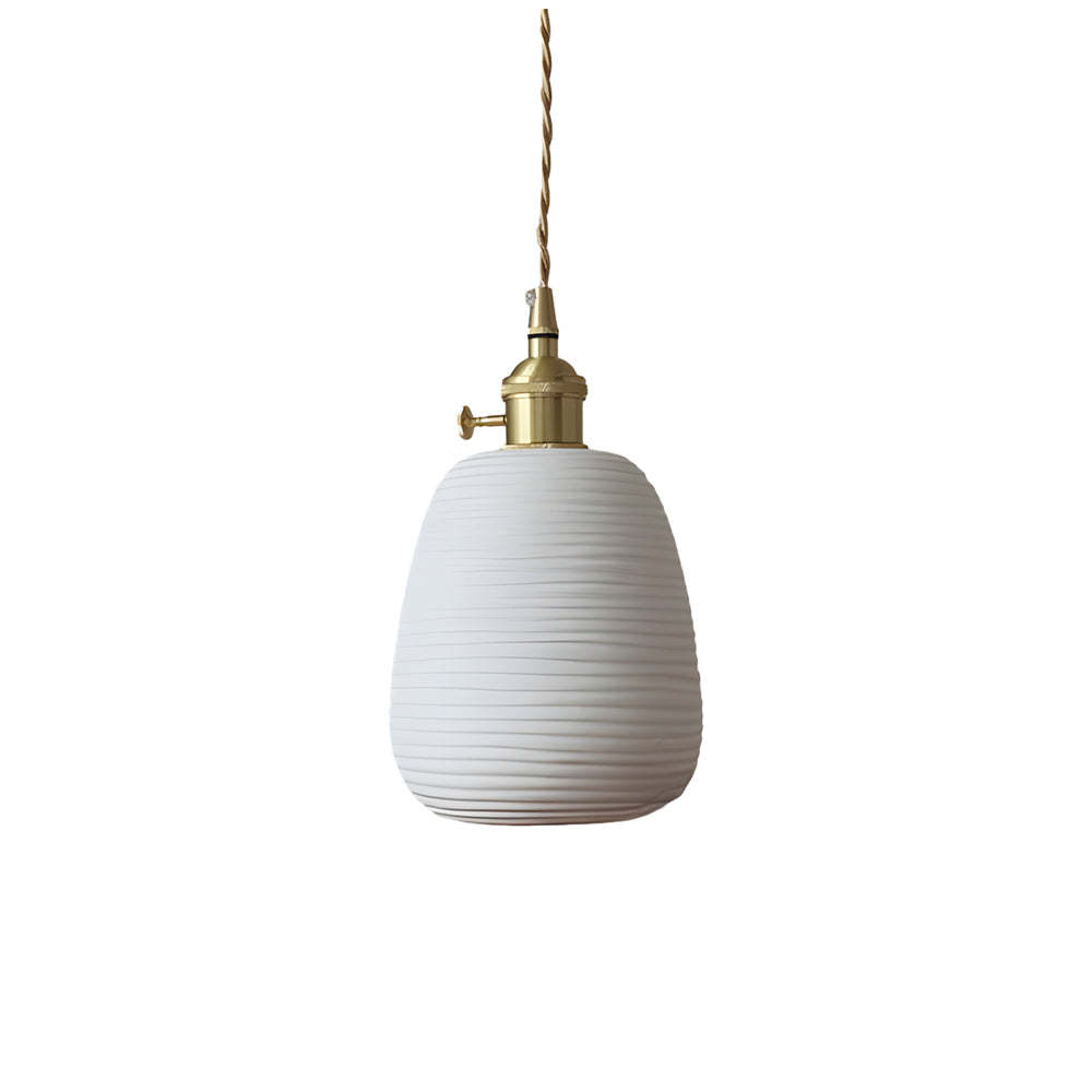 Round Striped Handmade Ceramic Brass Japanese Chandelier