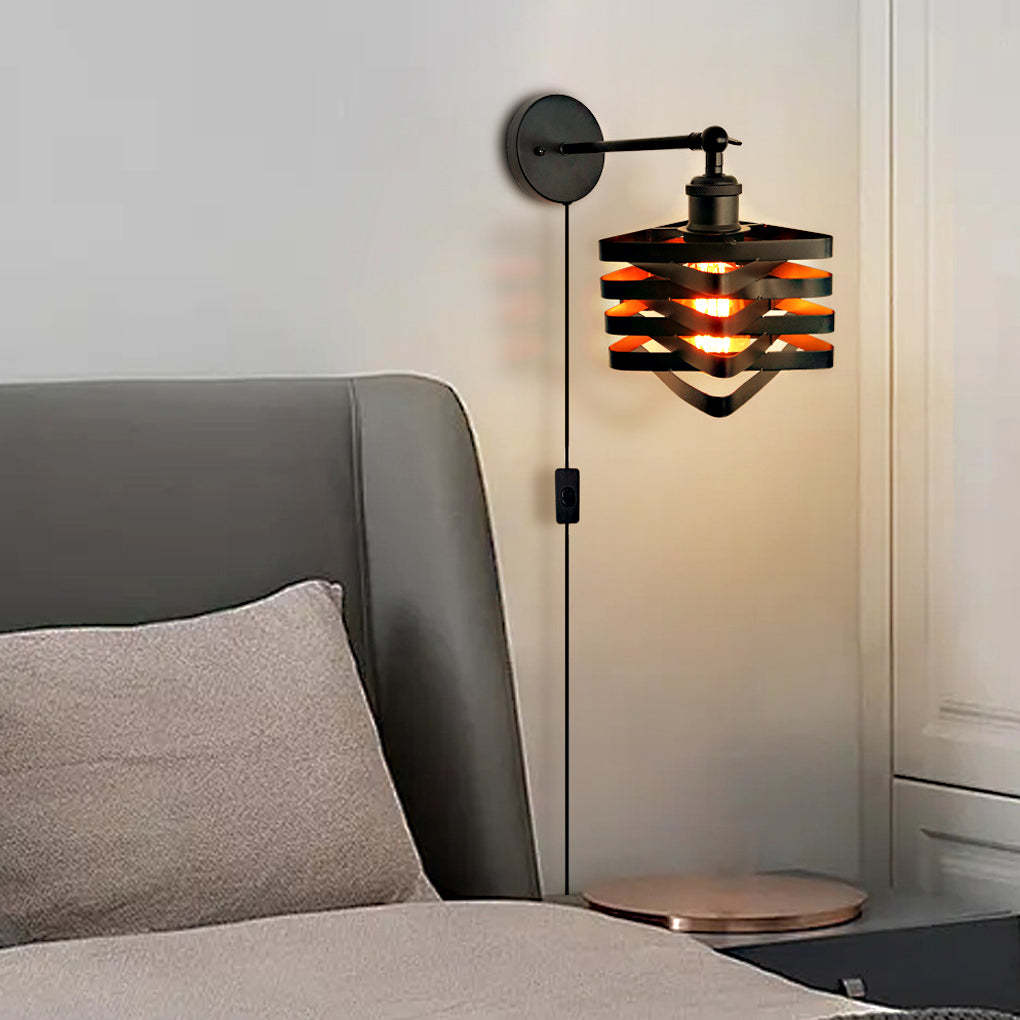 Creative Iron Adjustable Black Industrial Style Swing Arm Wall Sconces with Plug-Lighom